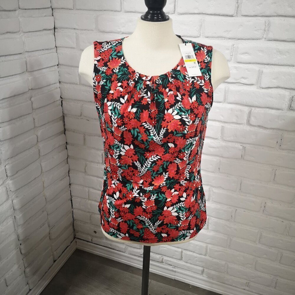 NWT Calvin Klein Ladies Size Medium Red Green Black & White Pattern Tank Top
